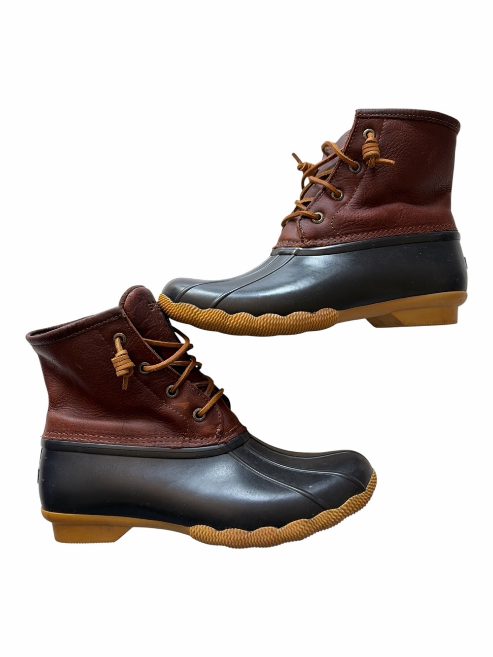 Sperry Saltwater Waterproof Duck Boot Brown Leather Rubber Preppy Coastal Sz 8